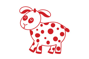 Adorable white sheep with red spots outlined in red stands cheerfully facing left
