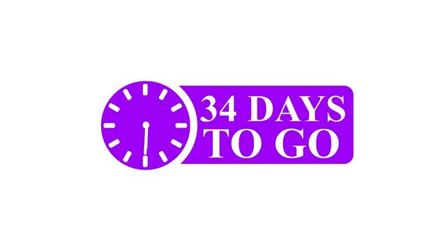 "Purple countdown timer graphic with a clock icon showing bold text reading '34 Day To Go'."