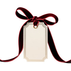 High quality Christmas greeting or holidays gift price tag with red color ribbon decorated png on transparent background