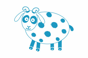 Blue goat outlined with spots is visually striking on a clear white background