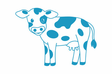 Cartoon dairy cow standing calmly, displaying distinctive turquoise spots, a simple isolated vector