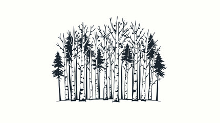 An illustration depicting a cluster of stylized trees with varying textures and heights, creating a forest scene.