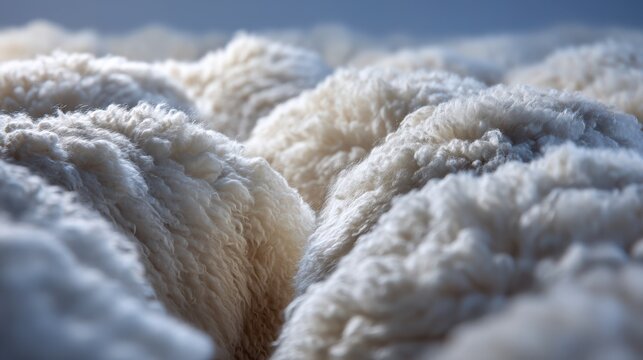 An abstract pattern formed by dense, soft white wool coats creating a textured, natural design with visual depth and organic flow.