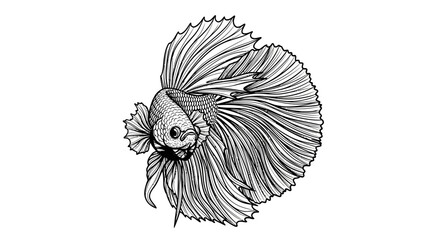 Obraz premium Detailed line art illustration of a Betta fish with flowing fins, isolated on a white background.