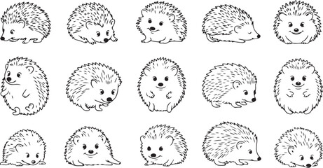 Cute Hedgehog Doodle Set  Hand-Drawn Adorable Hedgehog Vector Collection