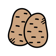 Two Brown Potatoes with Black Outlines on Transparent Background Food Illustration