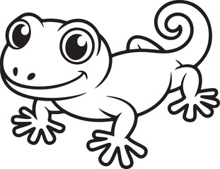 Cute Smiling Gecko Line Art  Hand-Drawn Black and White Lizard Illustration