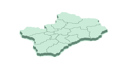 Clean 3D map illustration of regions within a country, perfect for geographical presentations and data visualization projects.