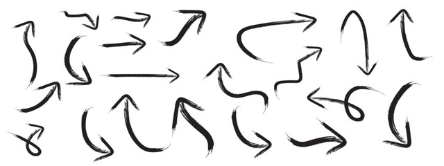 Brush stroke Hand-Drawn Brush Arrow icon for Creative Direction. Directional Arrow icon set. Set of Grunge Arrow. Hand-Drawn arrow icon on white background. Hand drawn watercolor Brush Arrows icon.