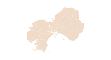 Detailed administrative map showcasing urban districts and geographical boundaries of a coastal city region