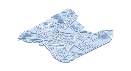Discover innovative urban planning with a modern 3D city map, showcasing intricate street layouts and topographic contours for insightful development projects. © jeew
