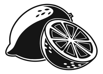 Stylized black and white citrus fruit illustration