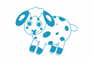 Cartoon sheep with blue spots exhibits cute outline style on a white background