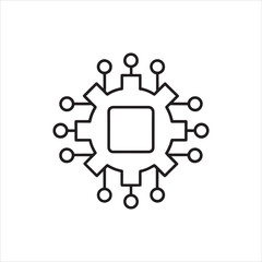Abstract design of a gear with connected nodes and central square