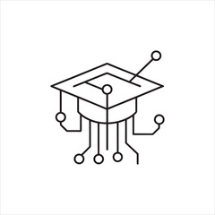 Digital graduation cap with circuit board lines and modern technology icons