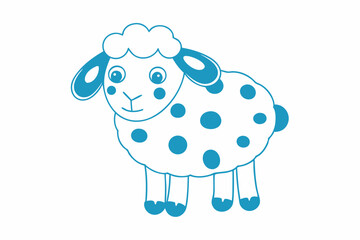 Cartoon style azure sheep standing happily, adorned with matching azure spots across its body