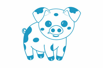 Charming cartoon piglet smiles with blue spots on white backdrop creates fun art