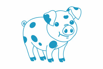 Charming outline of a spotted pig smiles against the white background in a minimalist style