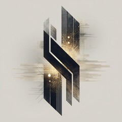 Abstract geometric pattern with dark diagonal lines and radiating golden light