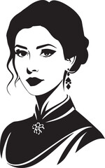 Elegant woman portrait in black and white minimalist silhouette style
