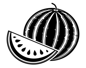 Minimalist white watermelon slice and whole fruit outline