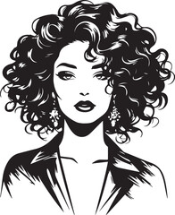 Stylish lady face illustration with vintage hairstyle and jewelry design