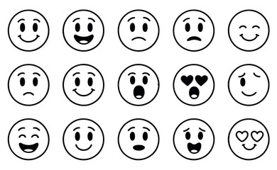 Charming collection of hand drawn smileys expressing diverse emotions and feelings