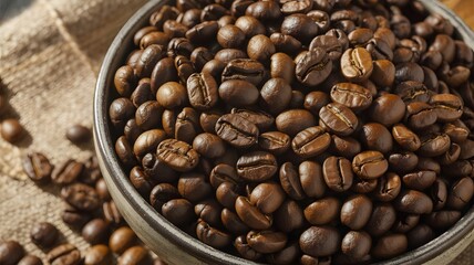 Fototapeta premium Close up of roasted coffee beans in a bowl