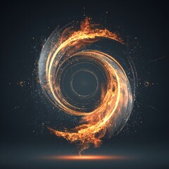 Abstract Fiery Swirl of Glowing Particles and Light, Dynamic Energy Vortex with Golden Sparks and Digital Lines, Futuristic Motion Background