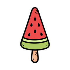 Stylized Watermelon Popsicle with Black Seeds on Transparent Background