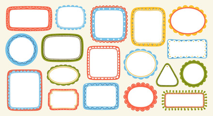 Colorful Hand-Drawn Doodle Frames Collection with Scalloped and Dotted Borders.