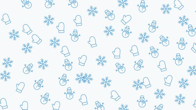 Seamless winter pattern with snowflakes, snowmen, and mittens perfect for festive designs. Great for christmas crafts, stationery, and textiles.