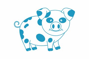 Outline of a cute spotted pig animal standing with a smile visible on its face