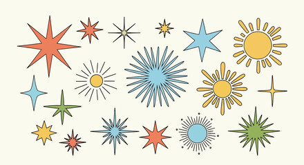 Retro Starburst Collection - Colorful Mid-Century Modern Star Shapes.