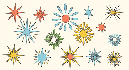 Retro Mid-Century Modern Colorful Starbursts and Floral Shapes Collection.