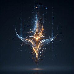 Luminous Abstract Symmetrical Energy Design with Blue and Orange Light Trails and Sparkling Particles