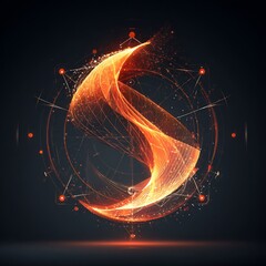 Futuristic Abstract S-Shaped Energy Flow with Glowing Particles and Geometric Lines on Dark Background