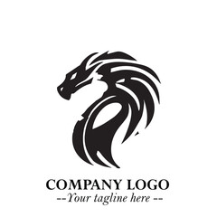 Obraz premium Head of Dragon Logo Symbol Black on White Background in Bold Mythical Vector Design for Power Branding