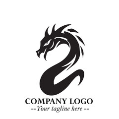 Obraz premium Head of Dragon Logo Symbol Black on White Background in Bold Mythical Vector Design for Power Branding