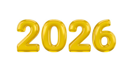 Golden metallic 2026 numbers on black background render