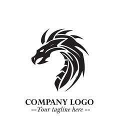 Head of Dragon Logo Symbol Black on White Background in Bold Mythical Vector Design for Power Branding