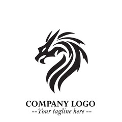 Head of Dragon Logo Symbol Black on White Background in Bold Mythical Vector Design for Power Branding