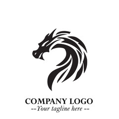 Head of Dragon Logo Symbol Black on White Background in Bold Mythical Vector Design for Power Branding