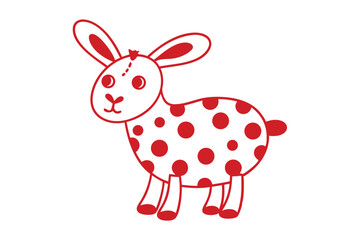 Red bunny with polka dots poses on a white backdrop, perfect for crafting