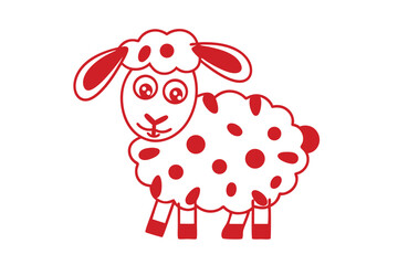 Red and white sheep art stands alone cheerfully on a simple background