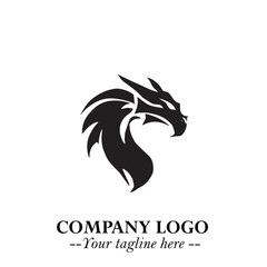 Head of Dragon Logo Symbol Black on White Background in Bold Mythical Vector Design for Power Branding