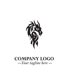 Head of Dragon Logo Symbol Black on White Background in Bold Mythical Vector Design for Power Branding