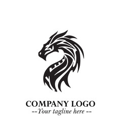 Head of Dragon Logo Symbol Black on White Background in Bold Mythical Vector Design for Power Branding