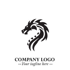 Head of Dragon Logo Symbol Black on White Background in Bold Mythical Vector Design for Power Branding