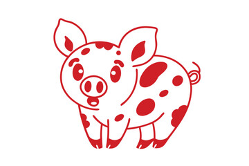 Red outline shows an adorable cartoon pig with large spots and curled tail